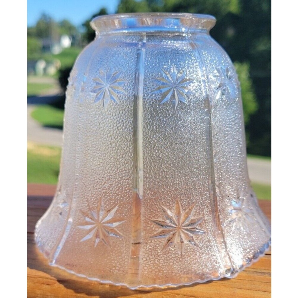 Art Deco Lamp Shade Clear Stars Ribs Serrated Table Stand Ceiling Vintage